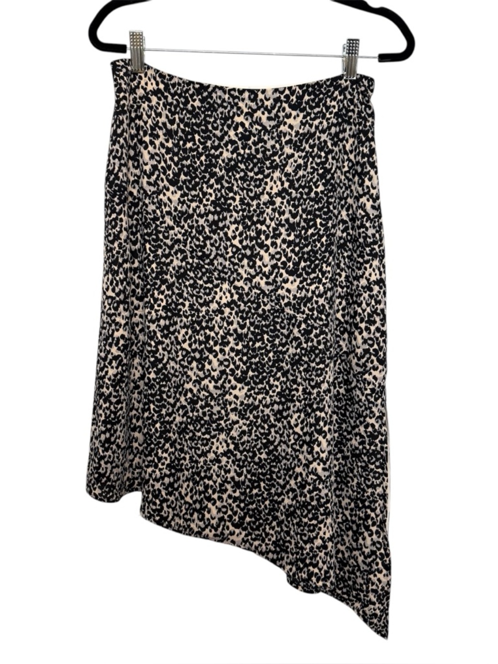 BCBGMaxAzria Animal Print Asymmetrical Midi Skirt Slit Black Cream S